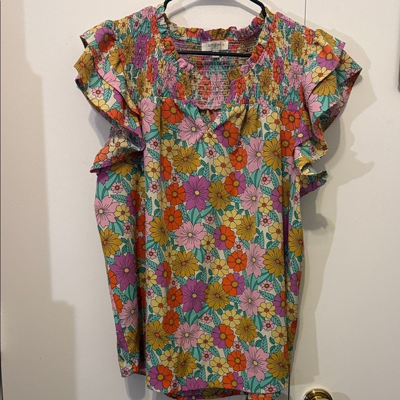Umgee Tops - Umgee Multicolor Floral Ruffle Blouse
